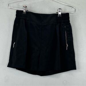 Jennifer Lopez Casual Black Shorts Silver Zipper Pockets Elastic Waistband